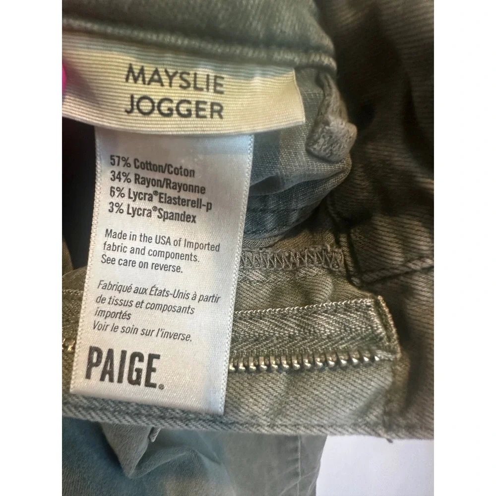 PAIGE Mayslie Jogger Pants Olive Green Utility Slim Stretch Size 28